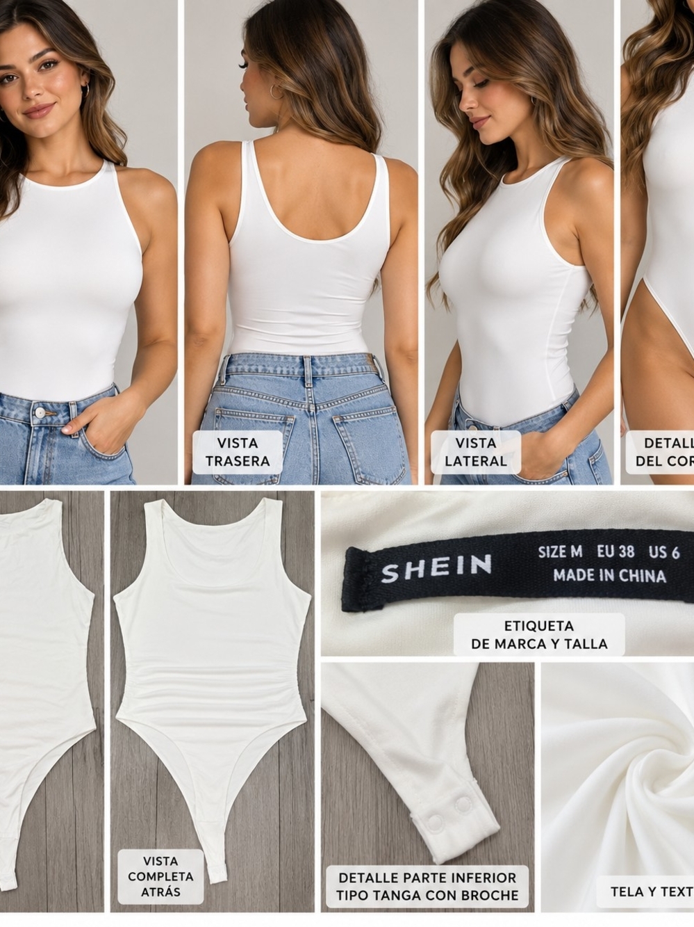SHEIN White Ribbed Tank Bodysuit for Women